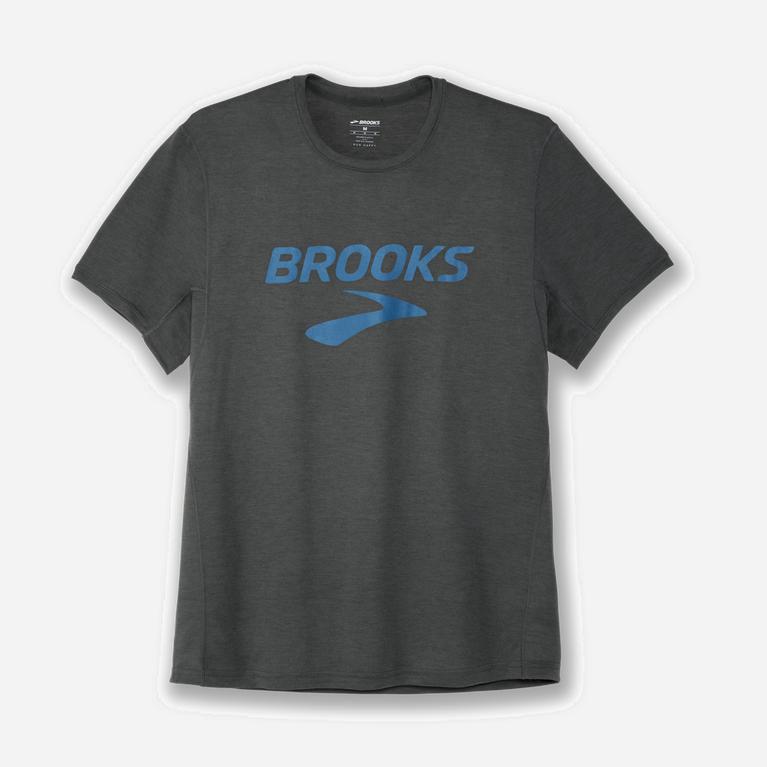 Brooks Distance Graphic Mens Short Sleeve Running Shirt - Heather Dark Oyster/HBR/grey - Philippines